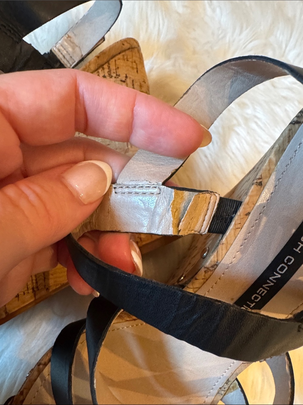 VGUC Size 8.5 French Connection Black Multi-Strap Dion Cork Wedge Sandals! - Picture 11 of 15